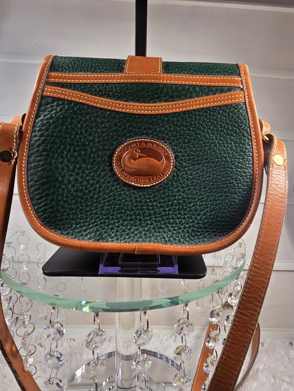 Vintage Dooney & Bourke Green and Tan All weather Leather Crossbody - Picture 2 of 16